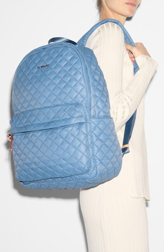 Shop Mz Wallace Metro Quilted Nylon Backpack In Medium Blue