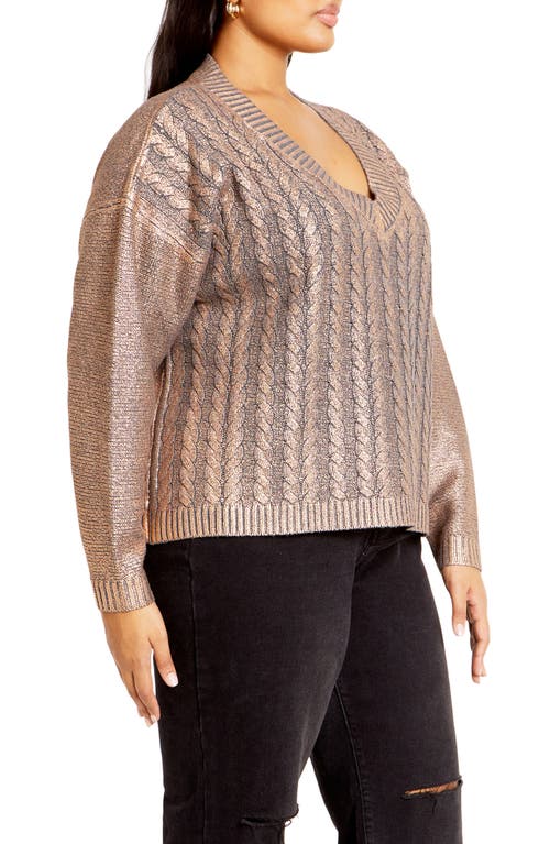 Shop City Chic Iliana Metallic Cable Stitch Sweater In Gold