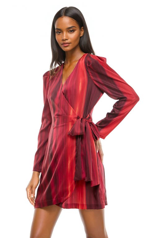 Shop Socialite Stripe Long Sleeve Satin Wrap Dress In Red Ombre