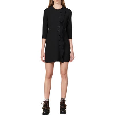 Sandro Carra Ruffle Placket Minidress, 6 FR - Black