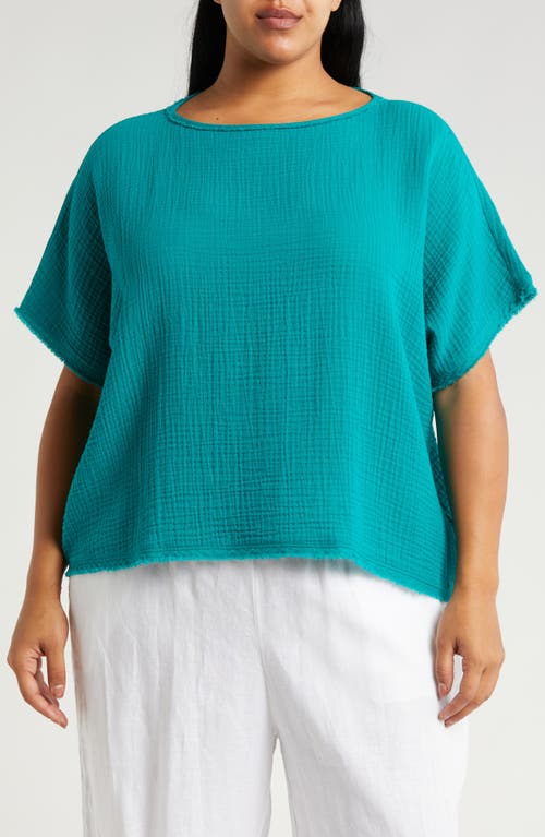 Eileen Fisher Dolman Sleeve Organic Cotton Gauze Top In Esmeralda