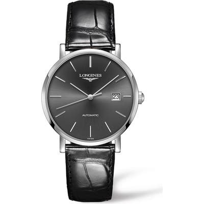 Longines Elegant Automatic Leather Strap Watch,