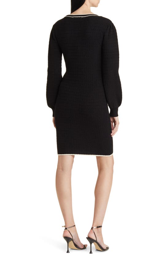 Zoe And Claire Long Sleeve Tweed Minidress In Black