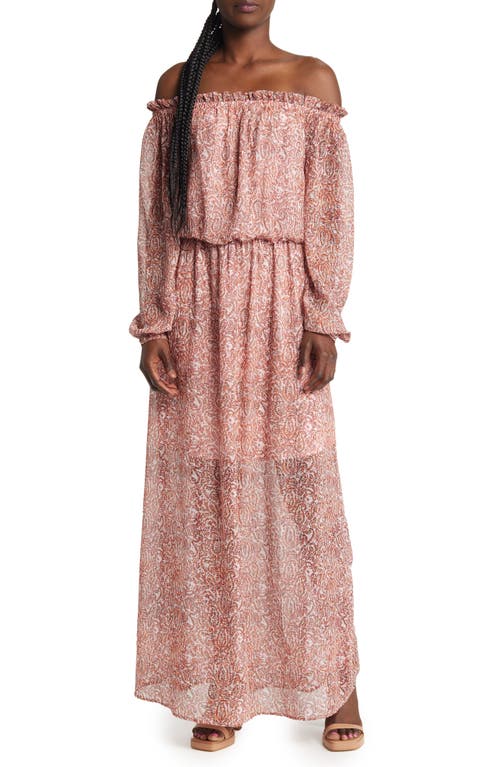 AWARE by VERO MODA Ulrikke Paisley Off the Shoulder Long Sleeve Maxi Dress in Parfait Pinkaop Rosewood
