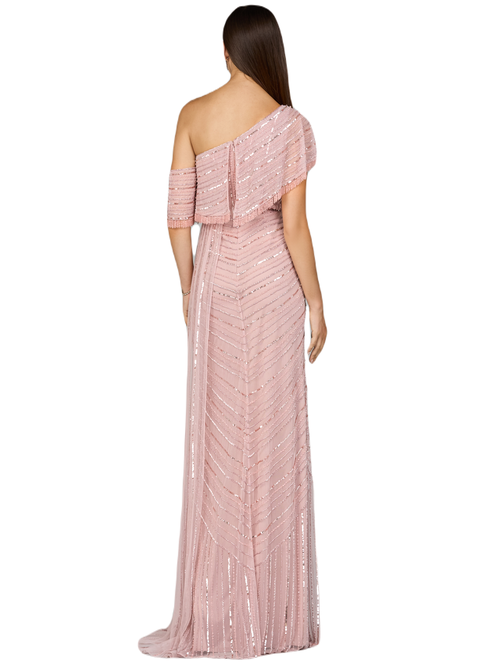 Lara New York Off Shoulder Sheath Beaded Gown In Dustyrose