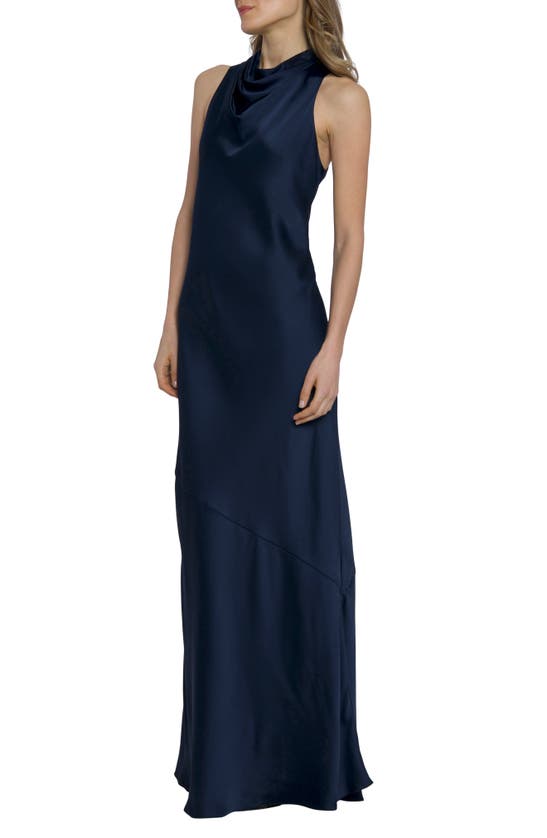 Maggy London Sleeveless Cowl Neck Gown In Navy Blazer