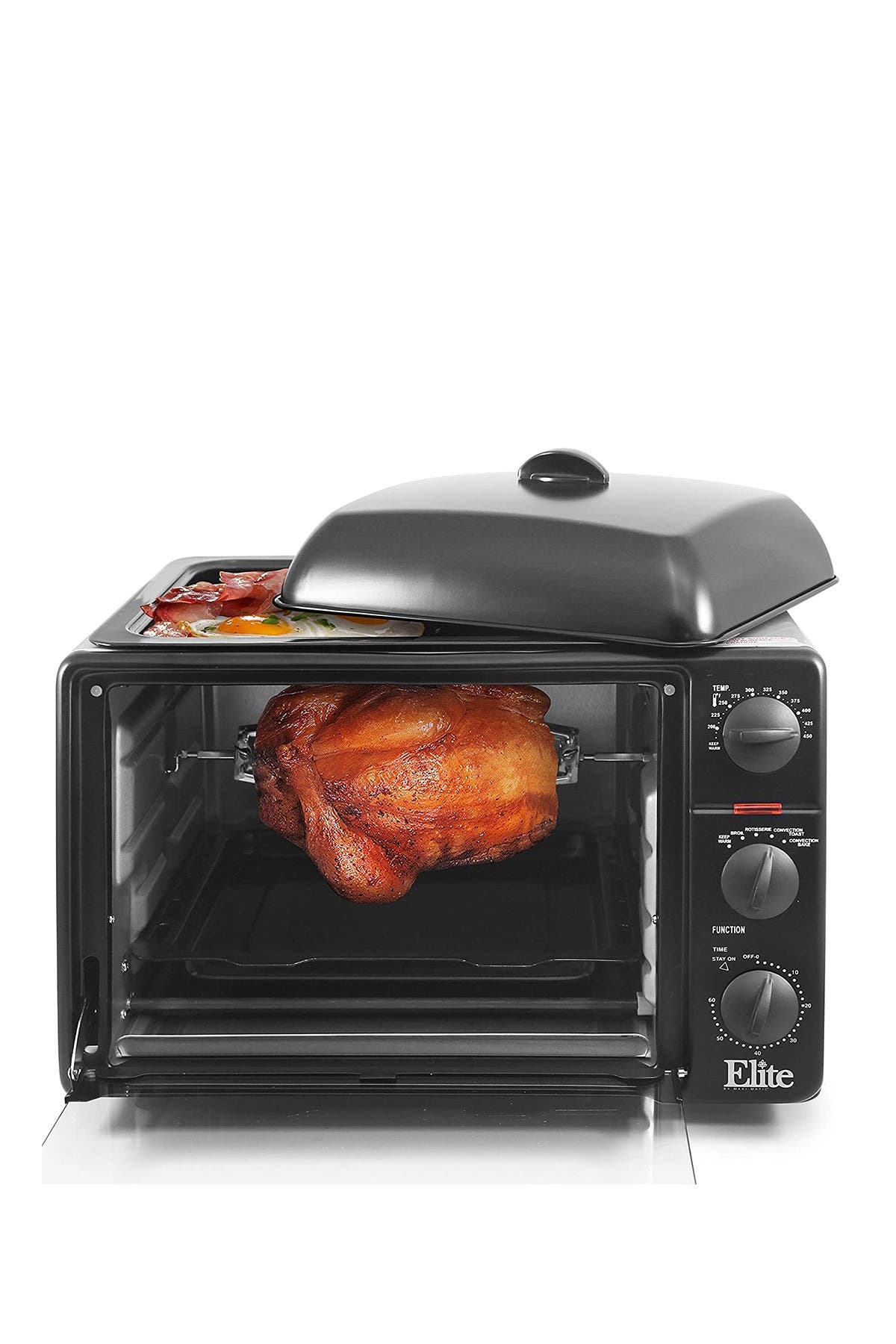 elite countertop toaster oven with top grill & griddle rotisserie