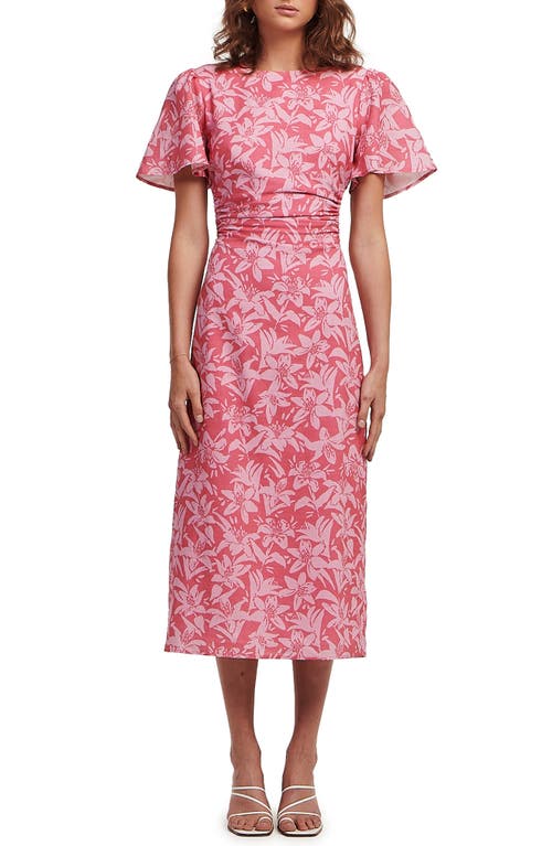 Charlie Holiday Harlow Floral Print Cutout Linen & Cotton Midi Dress in Tonal Hibiscus
