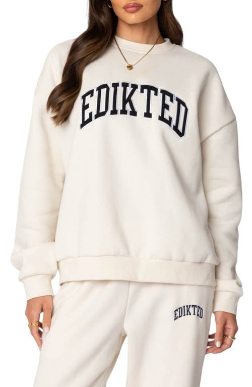 Edikted Babe Embroidered Oversize Fleece Sweatshirt In Cream