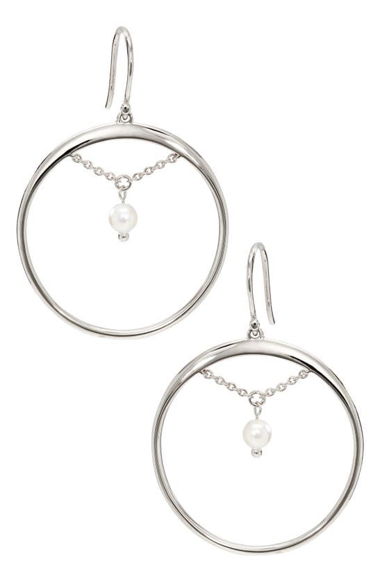 Shop Ajoa Imitation Pearl Hoop Earrings In Rhodium