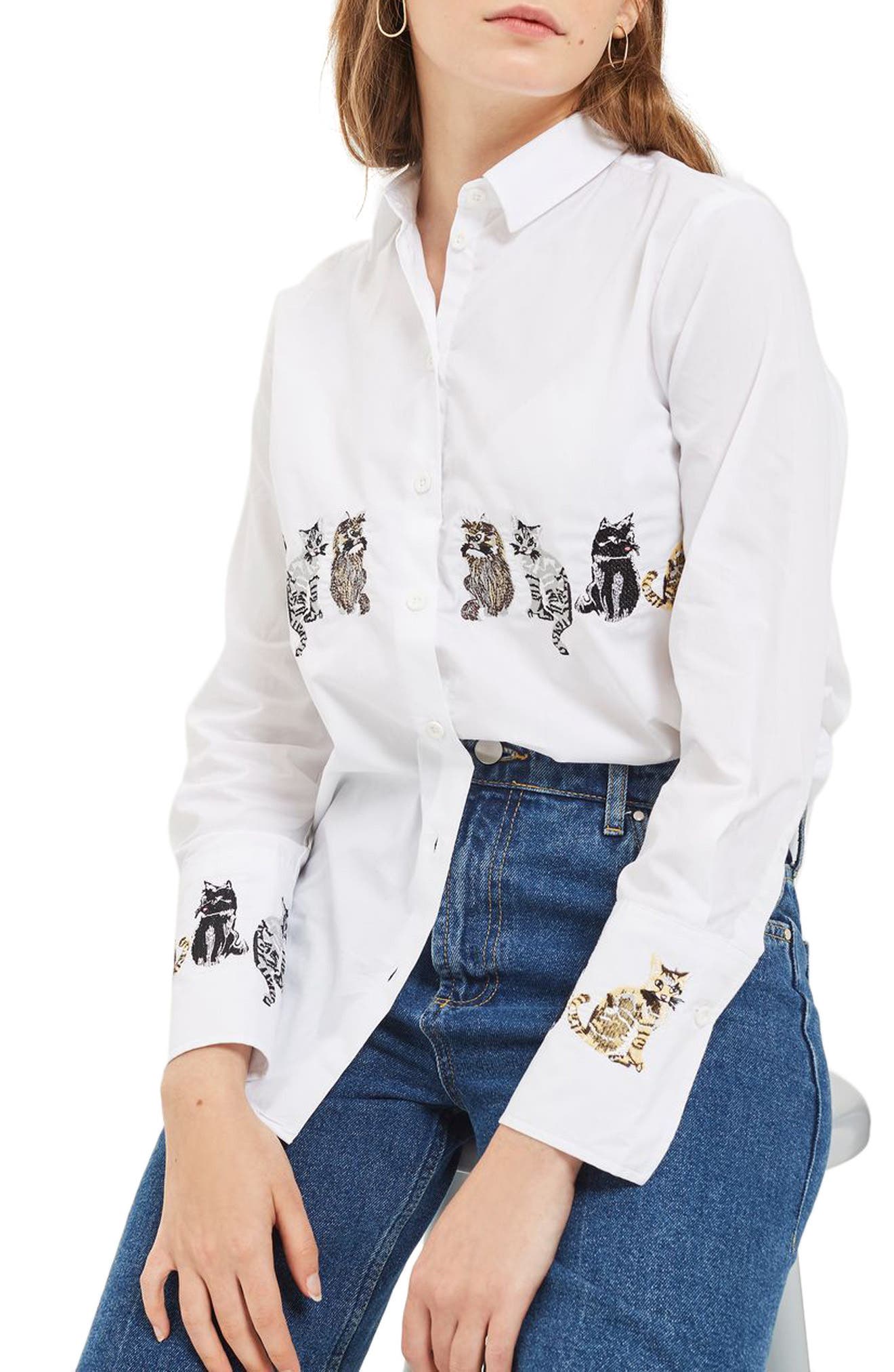 cat embroidered shirt