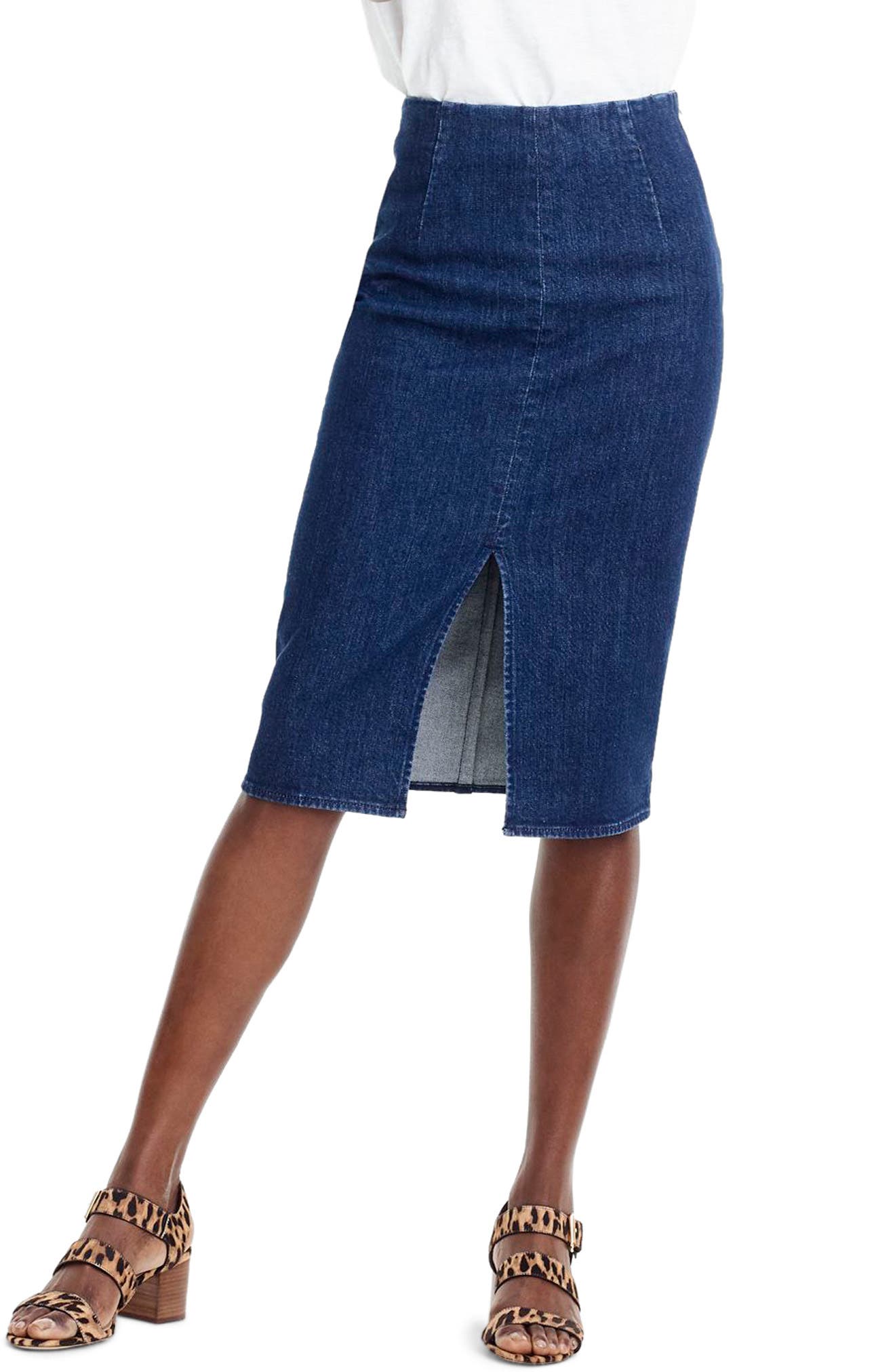 stretch denim pencil skirt
