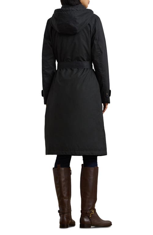 Shop Lauren Ralph Lauren Waxed Hooded Coat In Navy Blue