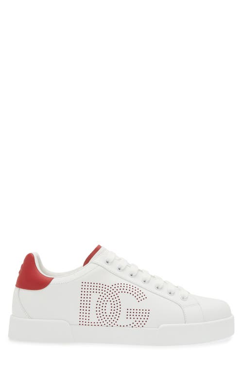 Shop Dolce & Gabbana Dolce&gabbana Portofino Leather Low Top Sneaker In Bianco/rubino