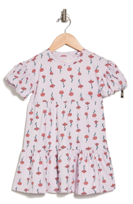 Jessica Simpson Kids' Floral Print Puff Sleeve Dress In Lilac