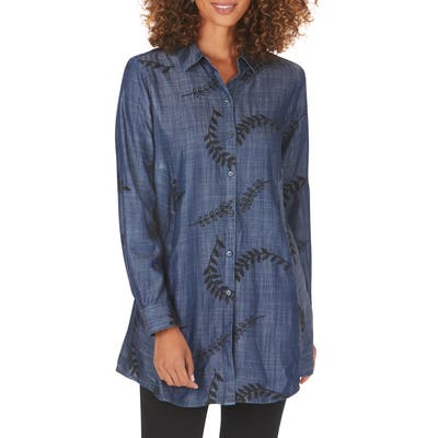 Foxcroft Cici Embroidered Tunic Shirt, Blue