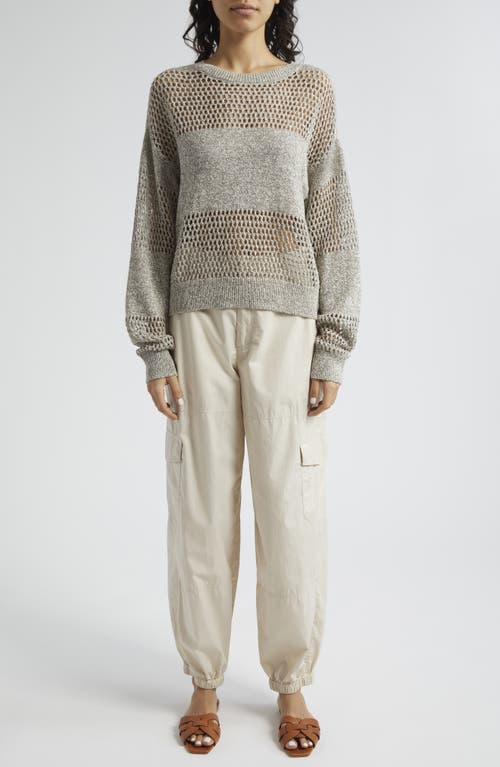 Shop Atm Anthony Thomas Melillo Stripe Open Stitch Linen And Cotton Crewneck Sweater In Juniper Marl