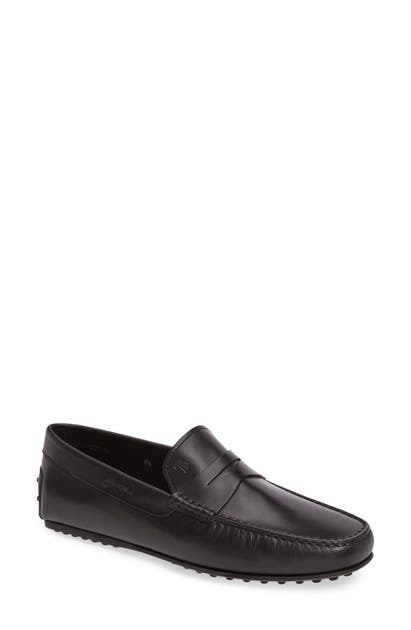 Tod's 'city' Penny Driving Shoe In Black Leather