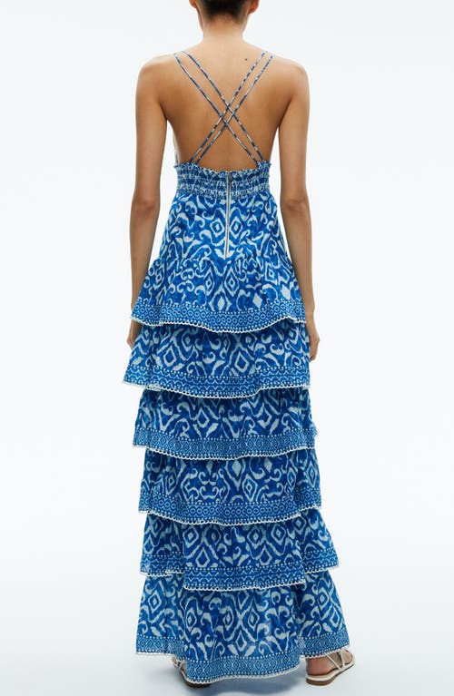 Alice And Olivia Imogene Tiered Maxi Dress In Artisan Ikat French Blue