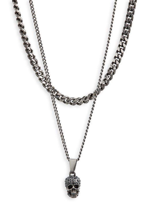 Alexander McQueen Double Chain Pavé Skull Pendant Necklace in Greige