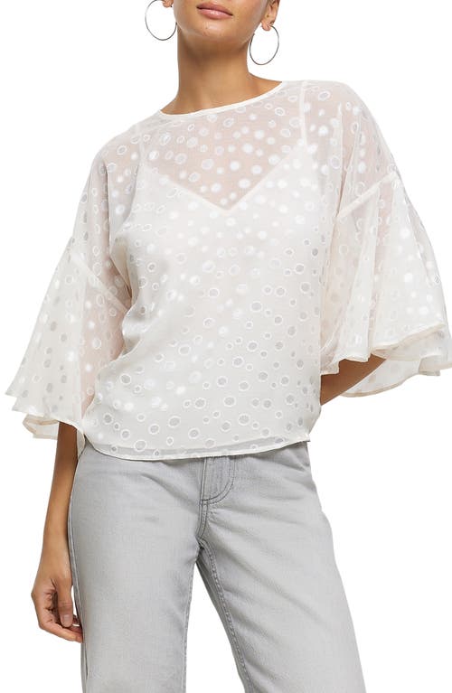 Metallic Flutter Sleeve Top in Cream