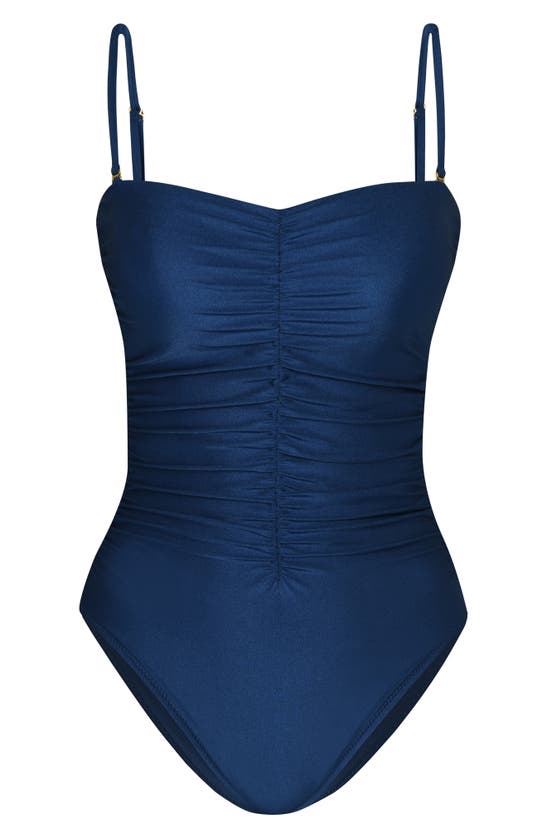 Shop L Agence L'agence Aubrey Ruched Shimmer One-piece Swimsuit In Monaco Blue
