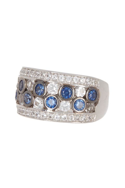 Sterling Silver Bezel Sapphire Diamond Accent Band - 0.02 ctw
