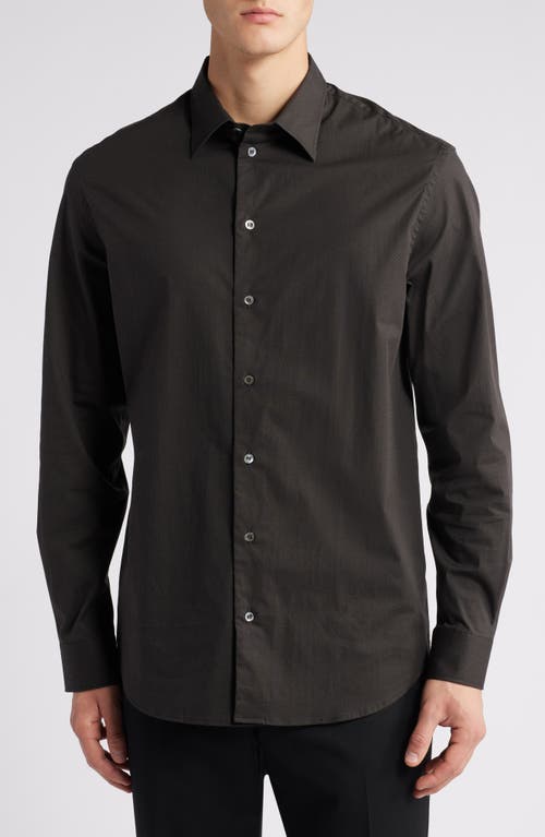 Emporio Armani Micro Print Cotton Button-Up Shirt in Solid Black 