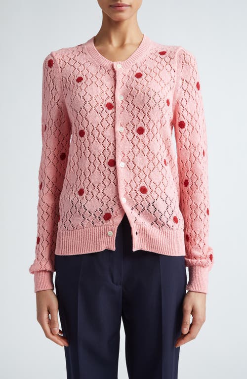Comme des Garçons Girl Dot Intarsia Pointelle Stitch Crewneck Cardigan in Pink at Nordstrom, Size Large