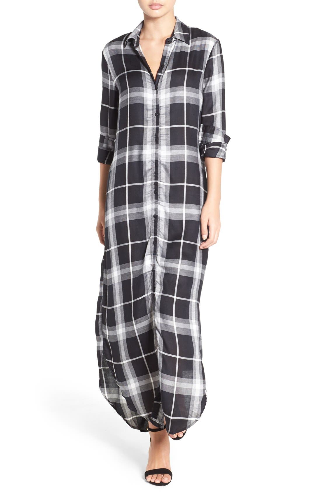 plaid maxi shirt dress