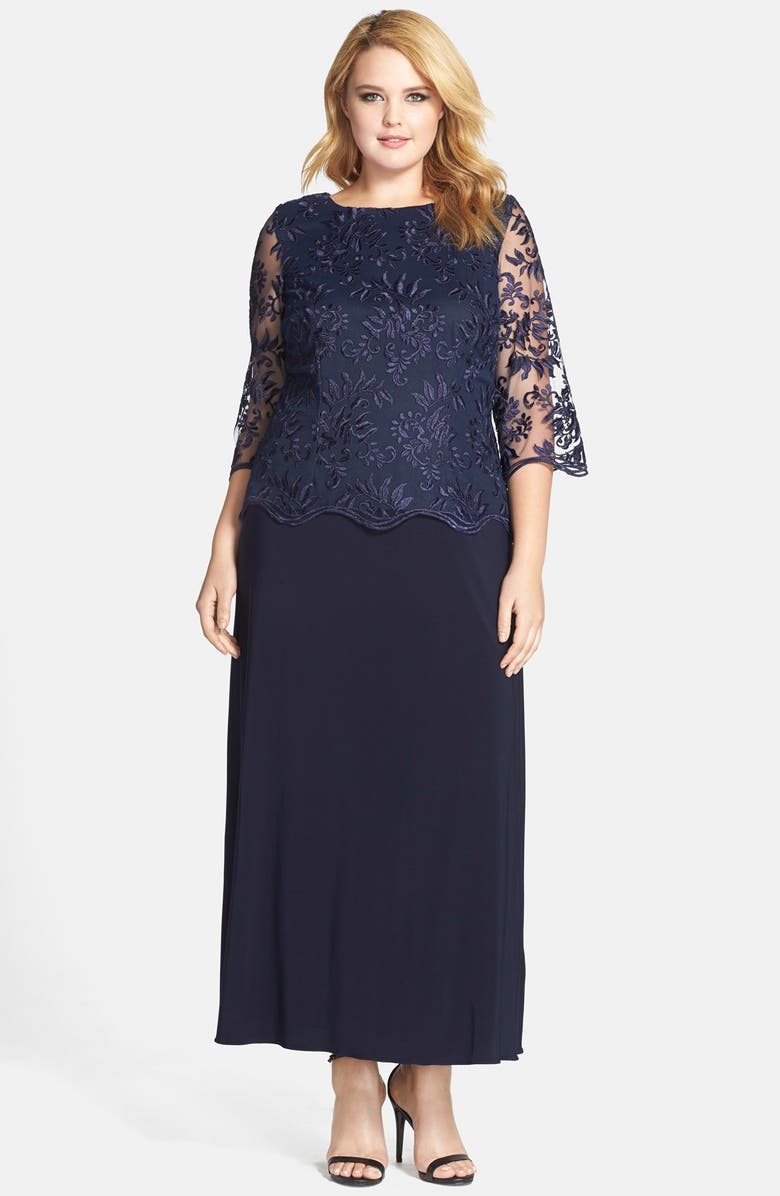 Alex Evenings A-Line Gown with Lace Illusion Sleeves (Plus Size ...