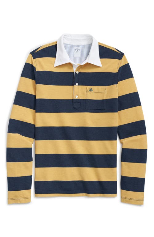 Shop Brooks Brothers Stripe Long Sleeve Cotton Polo In Yellow/blue