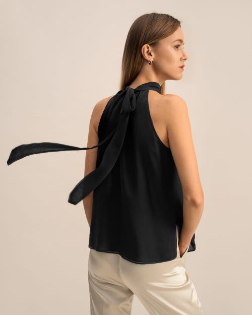 Lilysilk Silk Georgette Halter Neck Top In Black