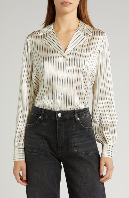 PAIGE Capriana Stripe Satin Button-Up Shirt Antique White/Black at Nordstrom,
