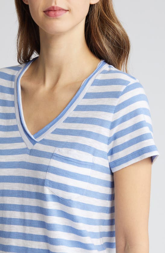 Shop Caslon V-neck Short Sleeve Pocket T-shirt In Blue- White Charm Stripe