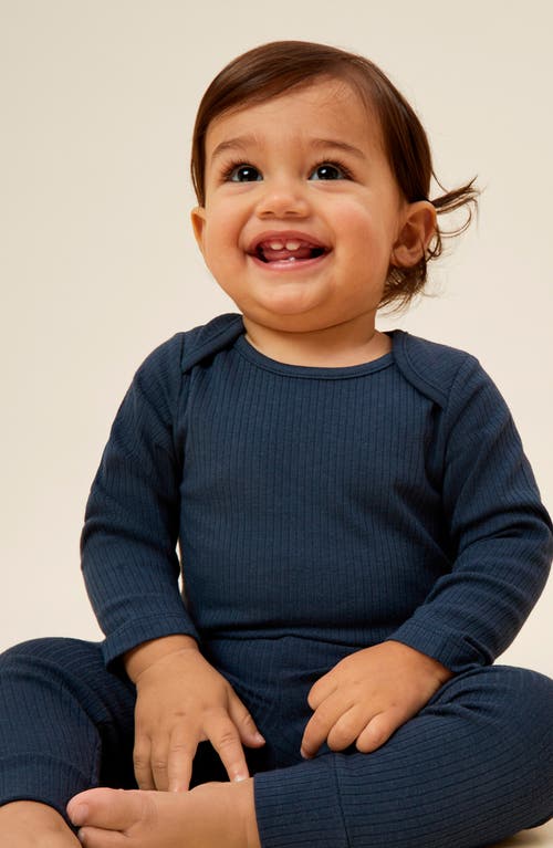 Mori Rib Long Sleeve Bodysuit In Navy
