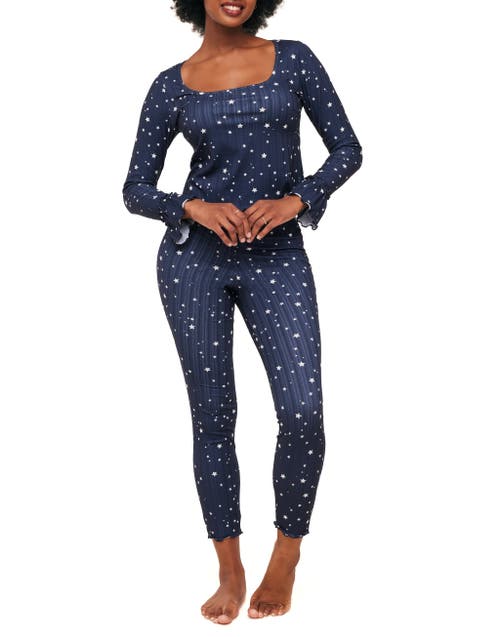 Adore Me Audra Pajama Long Sleeve Top & Legging Set In Novelty Blue