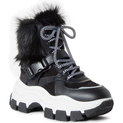 Prada Genuine Shearling Platform Boot - Black