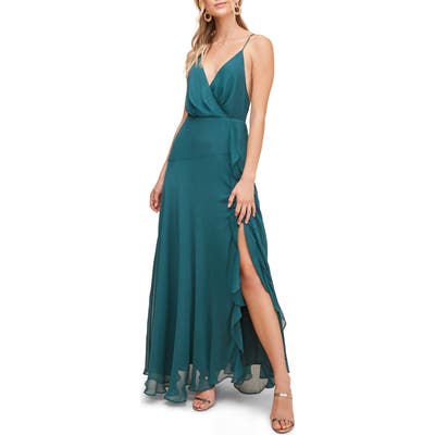 Astr The Label Floral Ruffle Detail Maxi Dress, Green