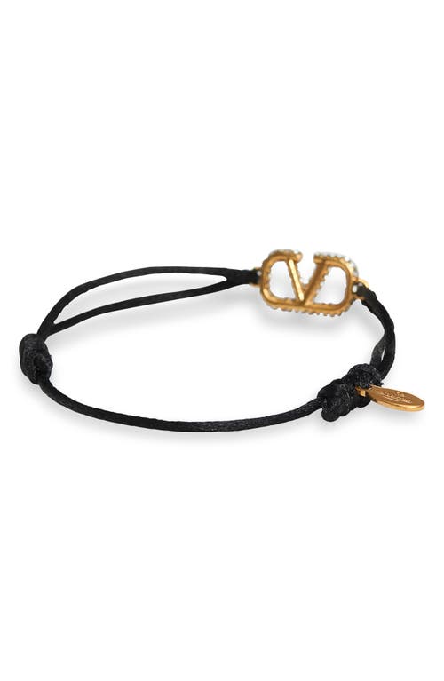 Valentino Garavani Vlogo Signature Cord Bracelet With Crystals Women In Nero/crystal Silver Shade