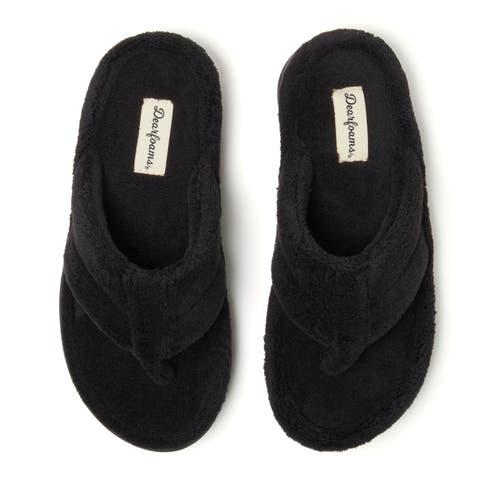 Dearfoams Wrenley Terry Womens Memory Foam Slip-on Slippers In Black