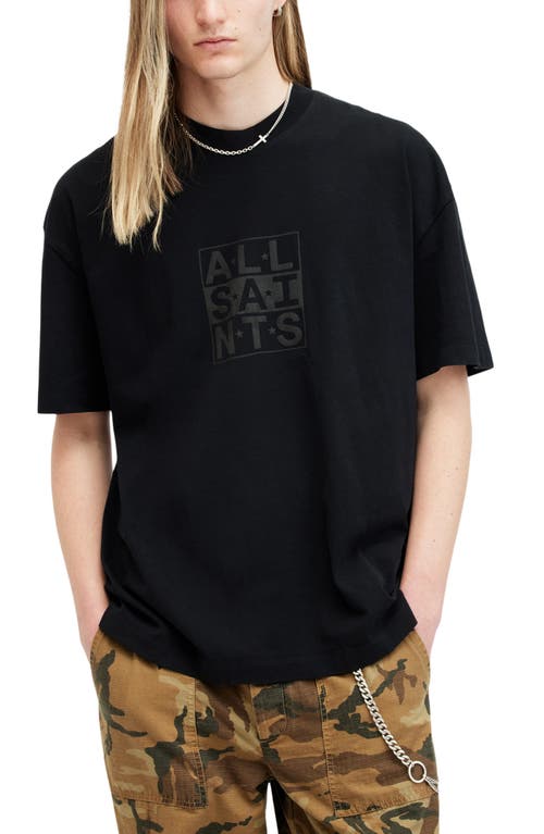 Shop Allsaints Below Logo Cotton Graphic T-shirt In Washed Black