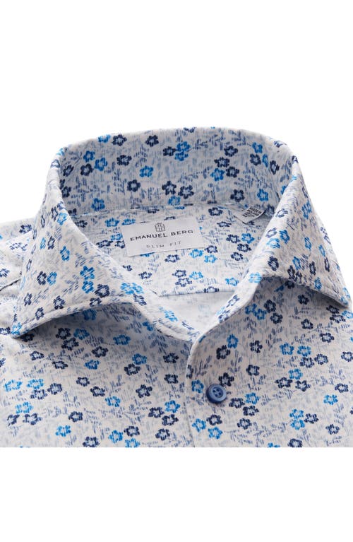 Shop Emanuel Berg Floral Short Sleeve Knit Button-up Shirt In Bright Blue