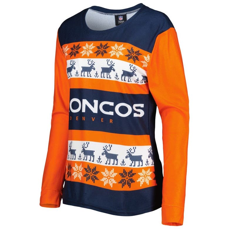 New FOCO Denver Broncos Ugly Pattern Family Logo Pajama Set - Youth Large  14/16 |