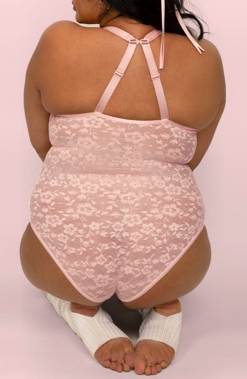 Shop Curvy Couture No-show Lace Bodysuit In Blushing Rose