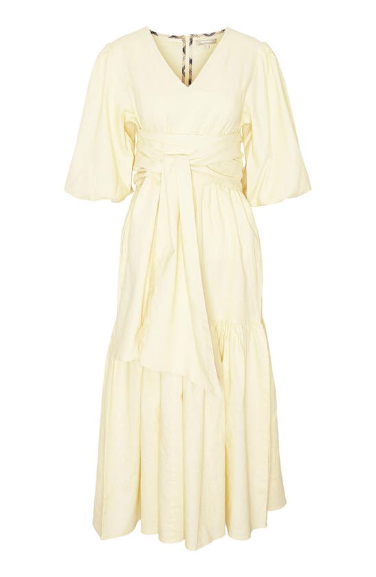 Shop Barbour Annie Puff Sleeve Linen & Cotton Midi Dress In Lemon Souffle