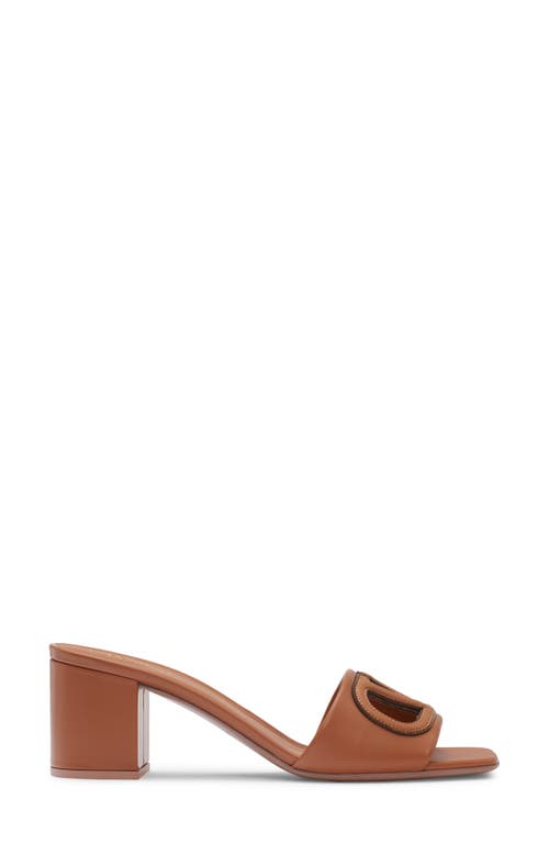 Shop Valentino Garavani Vlogo Cutout Slide Sandal In Almond Beige/antique Brass