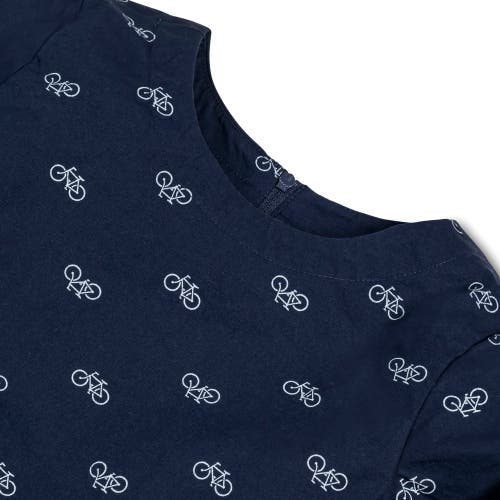 Hope & Henry Girls' Ruffle Waist Dress, Toddler In Navy Bicycle Print