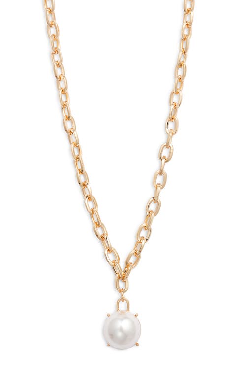 Open Edit Faux Pearl Pendant Necklace in White- Gold 