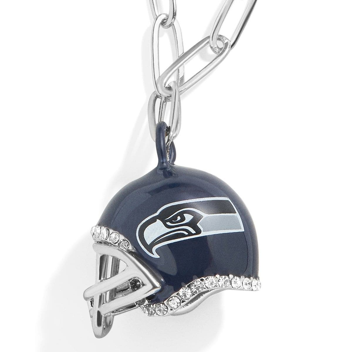 Seattle Seahawks Football Necklace Sterling silver chain-enamel charm-crystals 